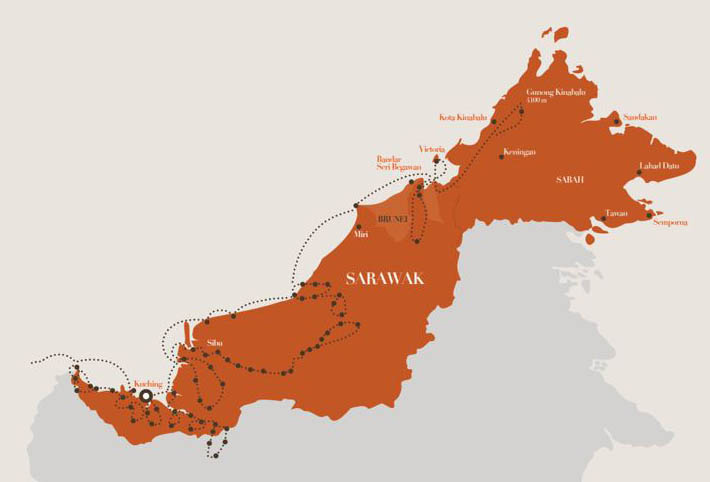 Regione del Sarawak all'interno dell'Isola del Borneo. Elaborazione propria.