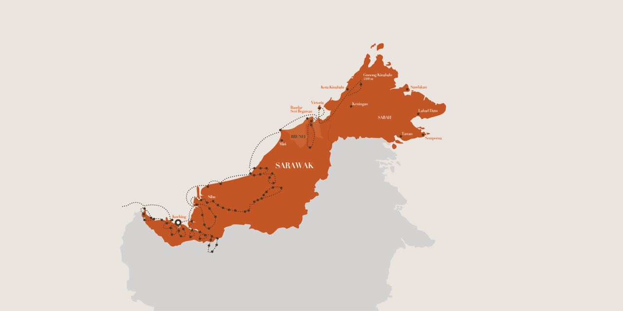 Regione del Sarawak all'interno dell'Isola del Borneo. Elaborazione propria.